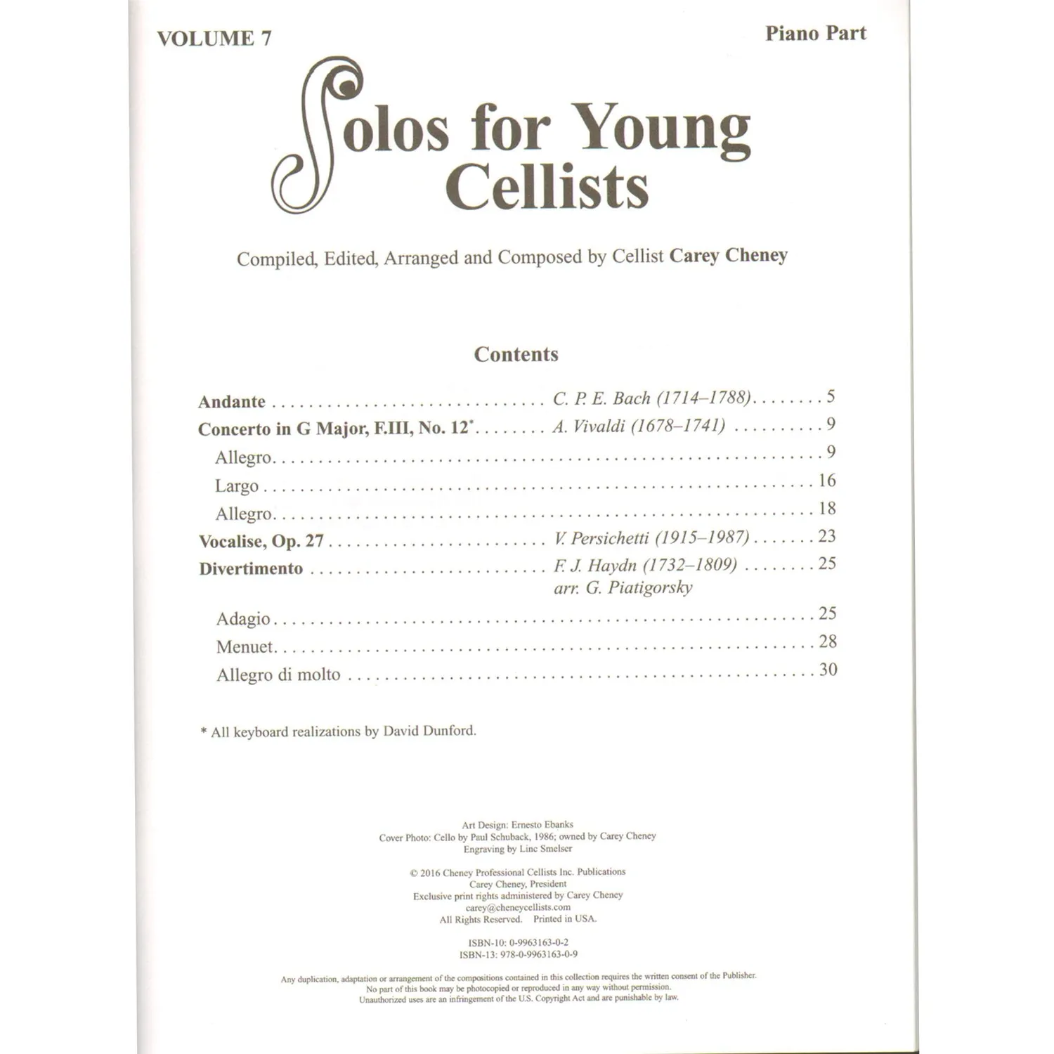 Carey Cheney Solos for Young Cellists Vol.7 Cellonoten mit Klavier