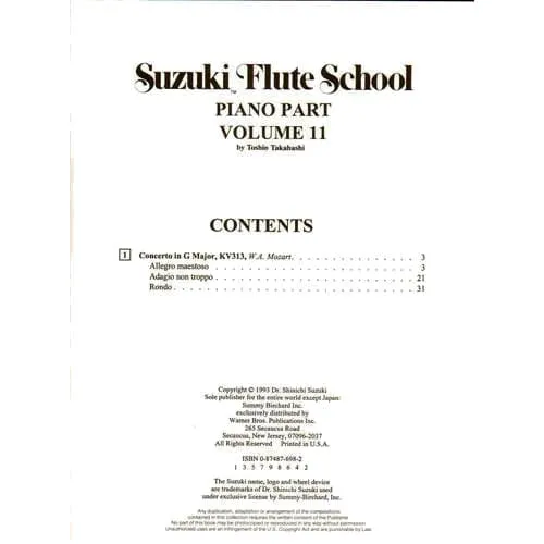 Shar Music Suzuki Flute School Vol.11 Klavierbegleitung