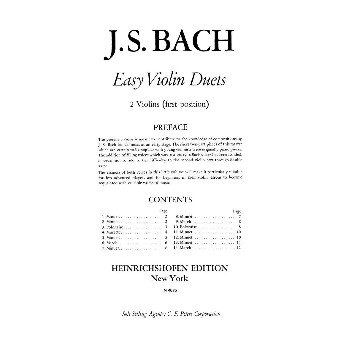 Heinrichshofen Bach Leichte Violinduos 2 Violinen Noten