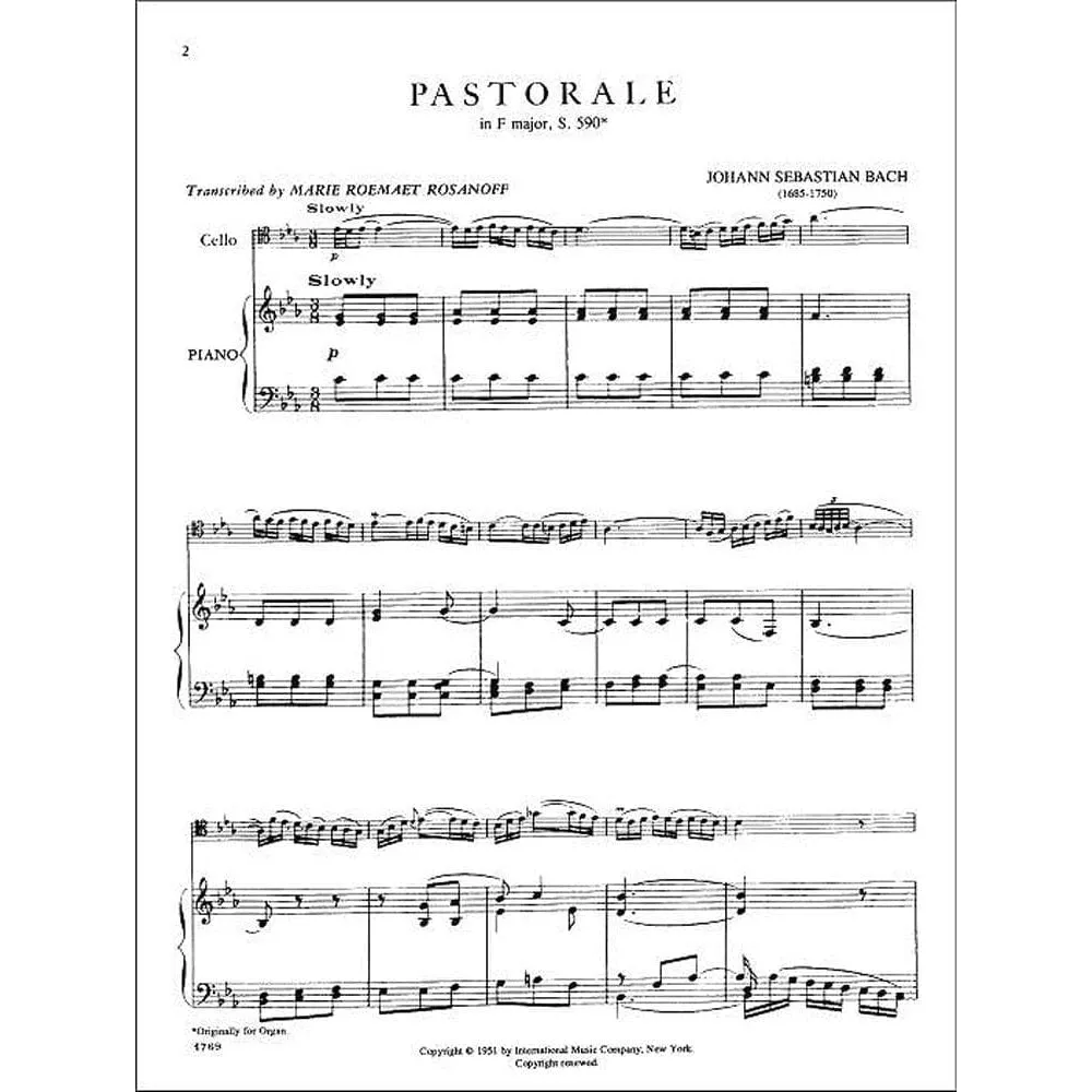 Shar Music Bach Pastorale F-Dur BWV 590 Noten Cello Klavier