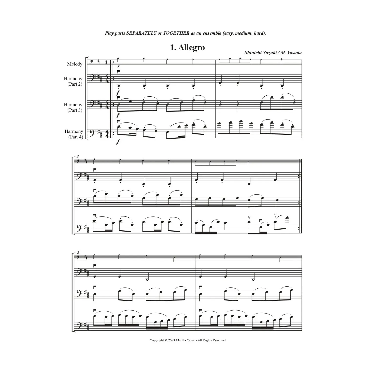 Yasuda Folk Song Melodies Cello Ensemble Noten Download 21 Stücke