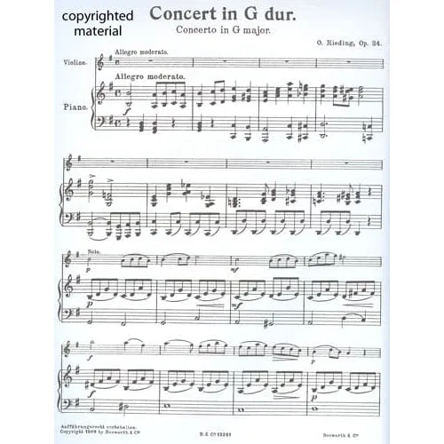 Bosworth Rieding Op 34 Violinkonzert Noten G-Dur Violine