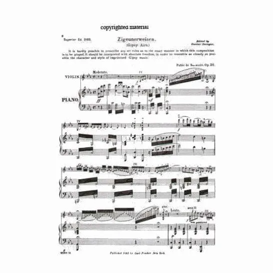 Sarasate Zigeunerweisen Op 20 Noten Violine Klavier