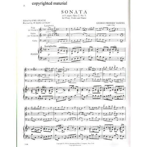 International Händel Sonate F-Dur Op 2 Nr 5 HWV 390 Flötennoten