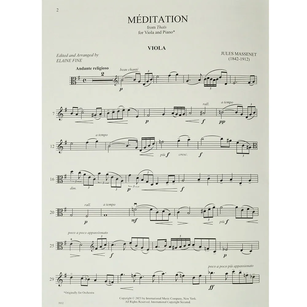 Massenet Meditation Thais Viola Klaviernoten Elaine Fine