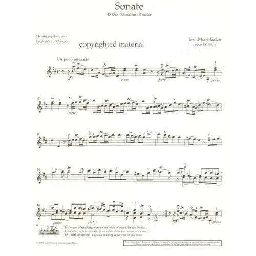 Schott Leclair Sonate D-Dur Op 9 Nr 3 Noten Violine Klavier