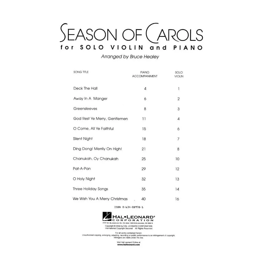 Hal Leonard Season of Carols Noten Violine Klavier