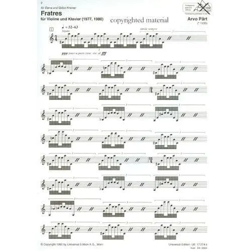 Universal Edition Pärt Fratres Violine Klaviernoten