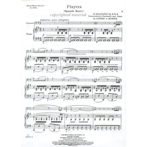 Granados Playera Spanish Dance No.5 Cello Klavier Noten