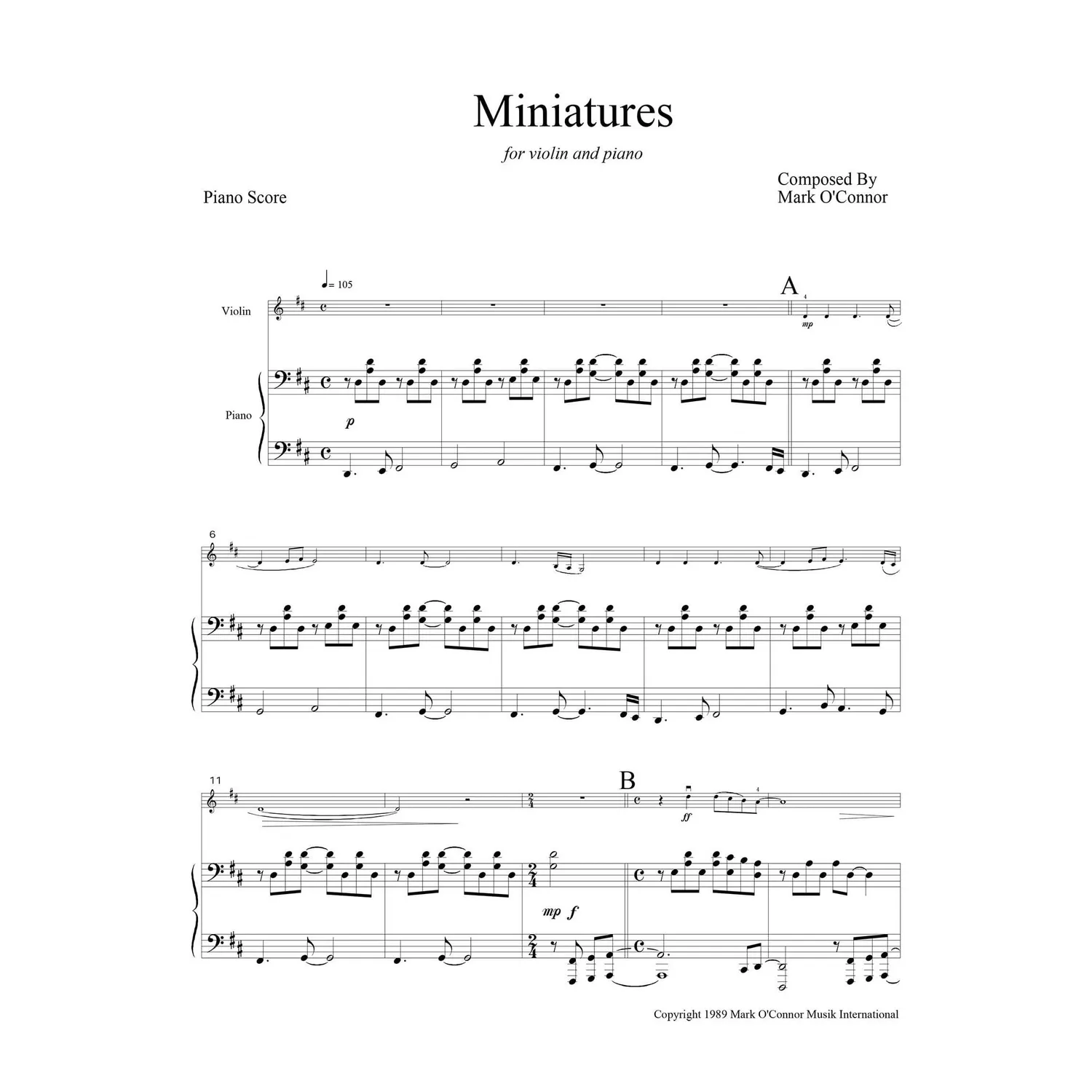 O'Connor Miniatures Violinenoten Klavier Download PDF