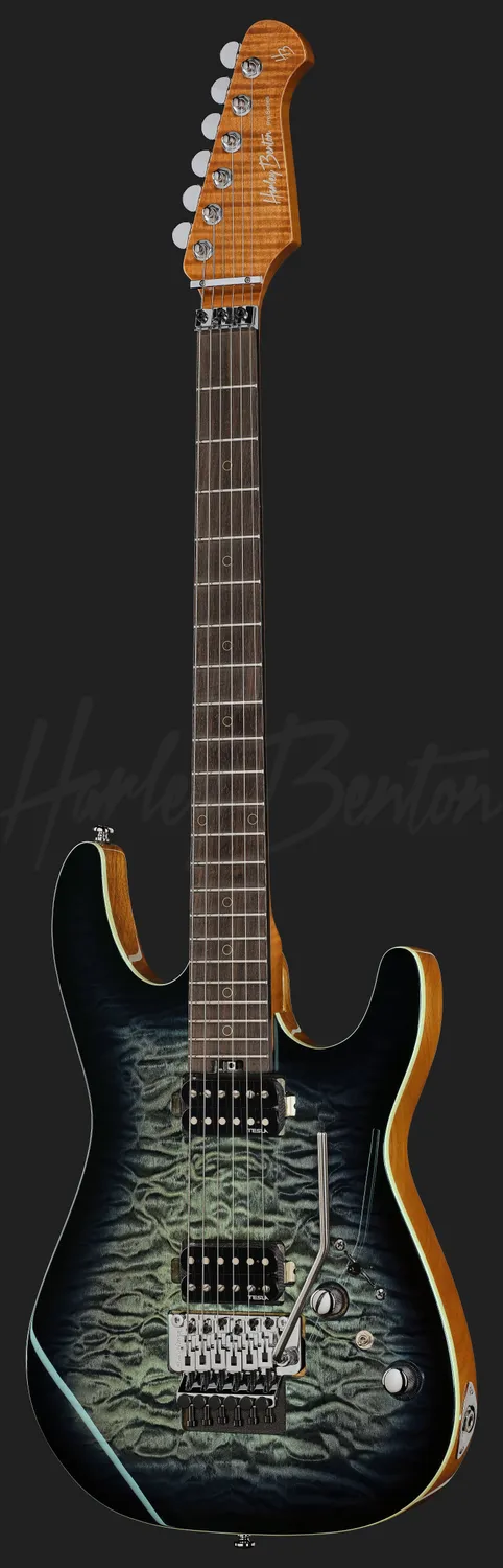 Harley Benton Fusion-IV HH RW FR QBLB E-Gitarre Quilt Blue Floyd