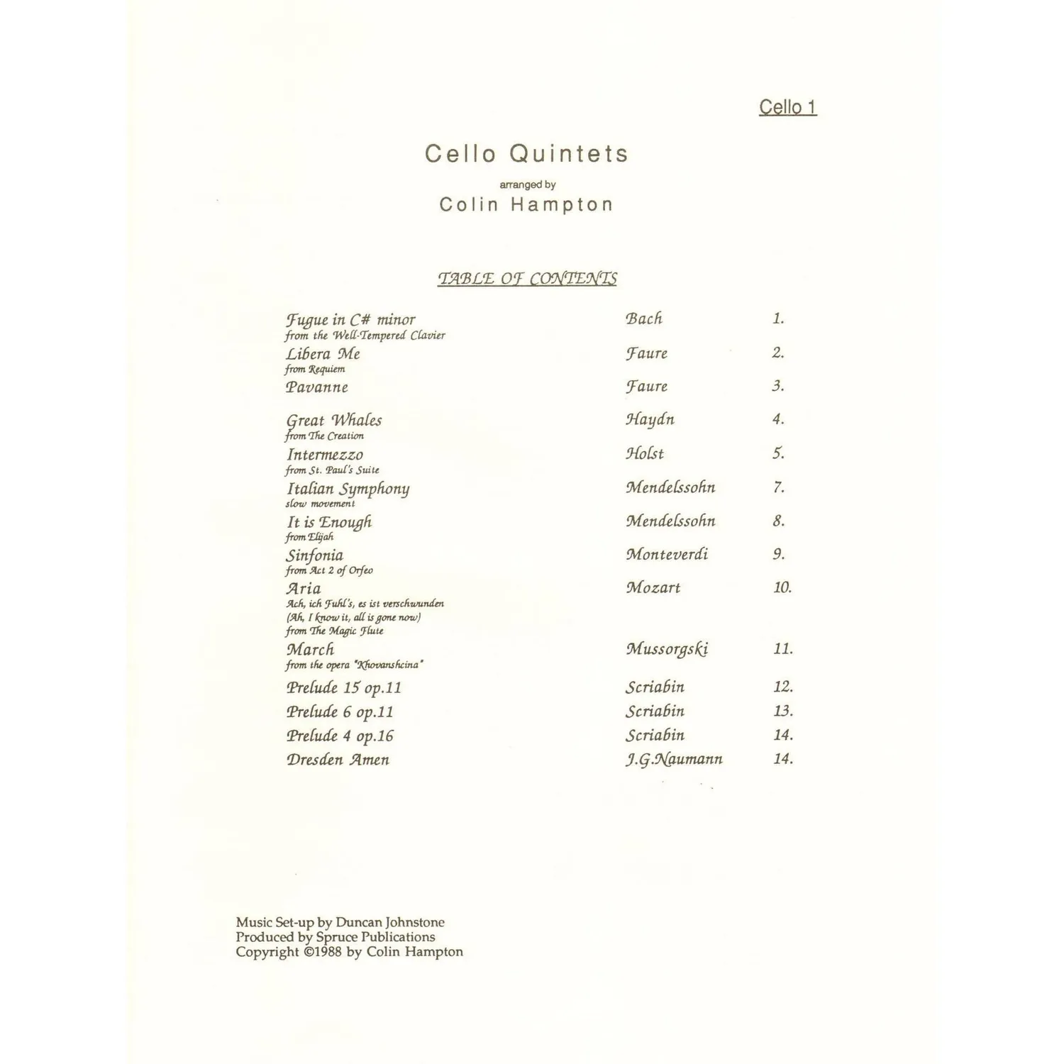 Spruce Hampton Cello Quintets Noten 5 Celli