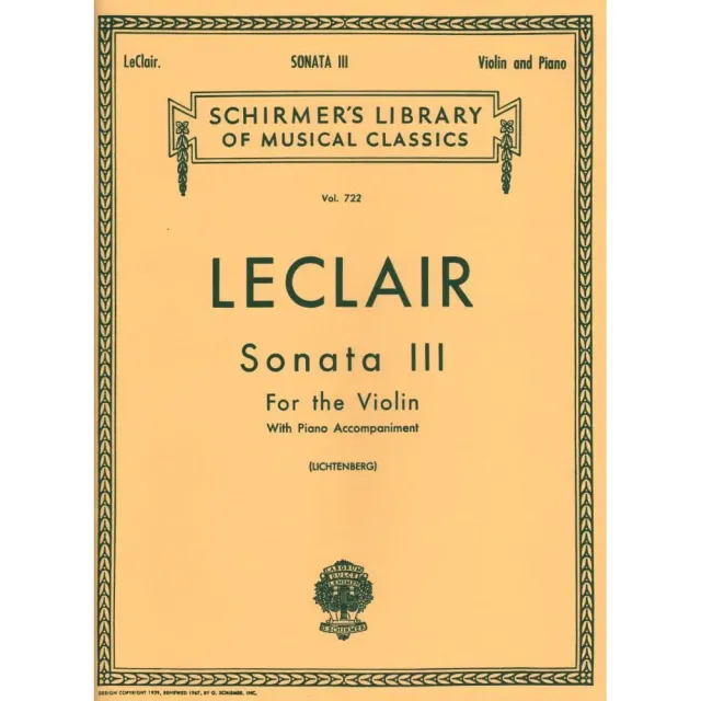 Schirmer Leclair Sonate D-Dur Op 9 Nr 3 Violine Klavier
