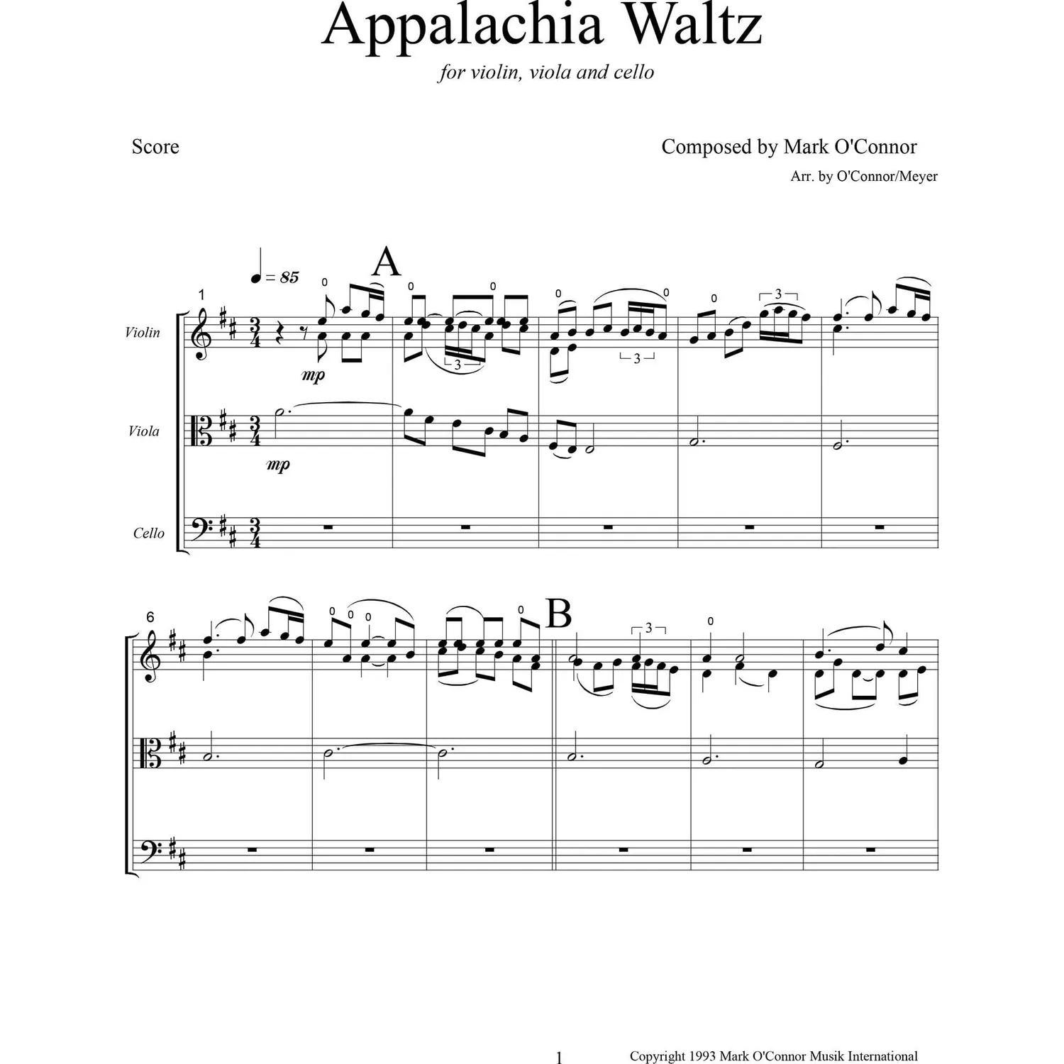 Mark O'Connor Appalachia Waltz Noten Trio Download
