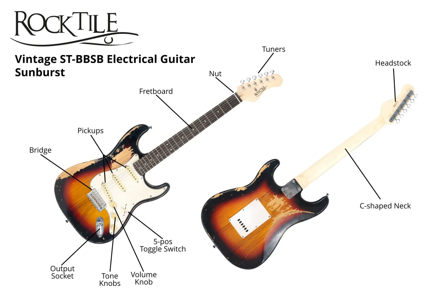 Rocktile Vinstage ST-BBSB E-Gitarre Sunburst Relic