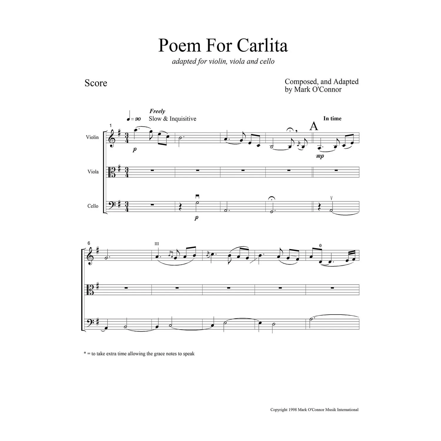 O'Connor Poem for Carlita Noten Violine Viola Cello Download