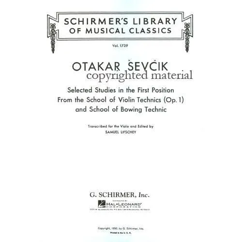 Sevcik Etüden Erste Lage Bratschennoten Selected Studies