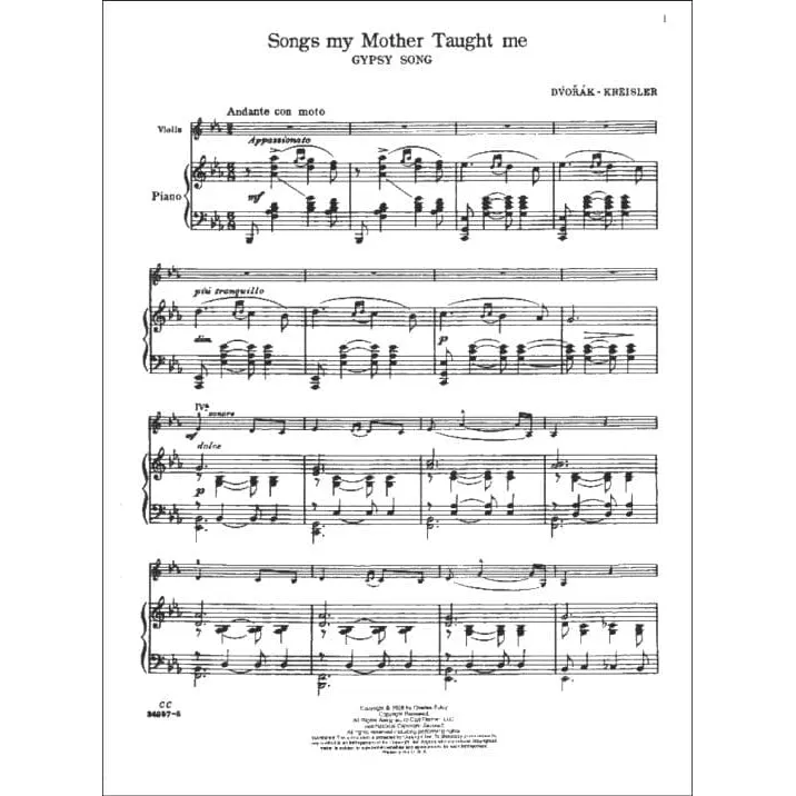 Carl Fischer Kreisler Songs My Mother Taught Me Noten