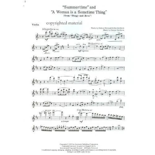 Hal Leonard Gershwin Porgy and Bess Violinnoten Violine Klavier