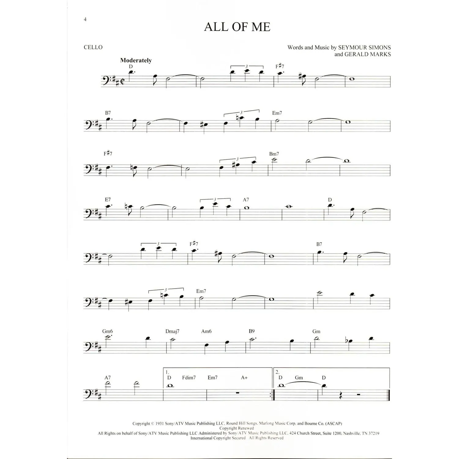 101 Jazz Songs Noten Cello Melodie mit Akkorden Fake Book