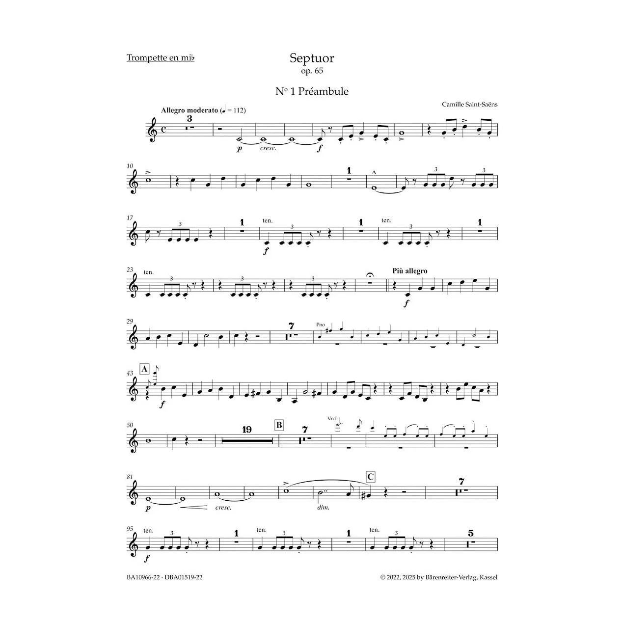 Bärenreiter Saint-Saëns Septett Op. 65 Stimmen Ensemble