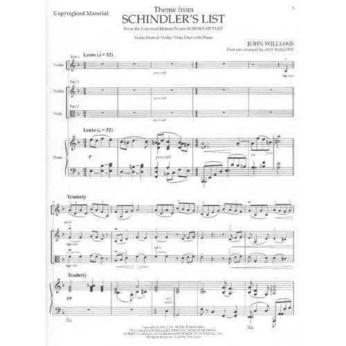 Williams Schindler's List Theme Noten 2 Violinen Klavier A3-A4