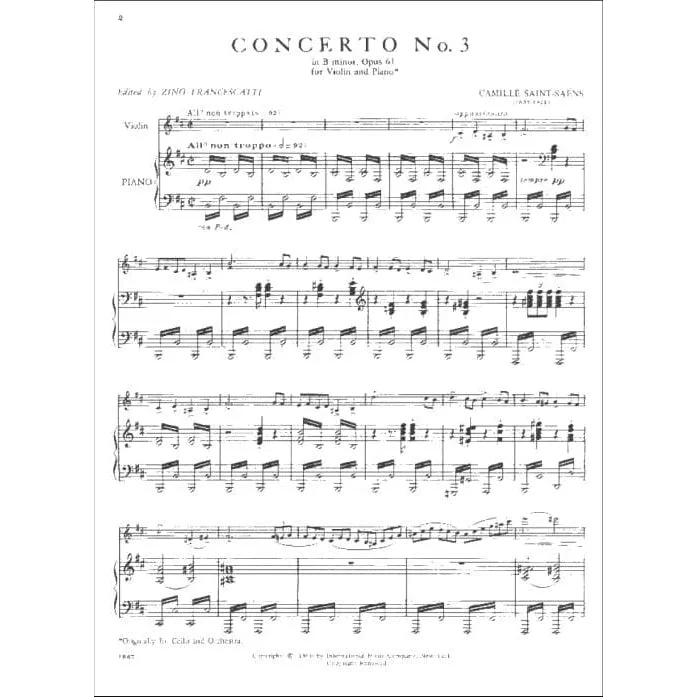 Saint-Saens Konzert Nr 3 h-moll Op 61 Violine Klavier Noten