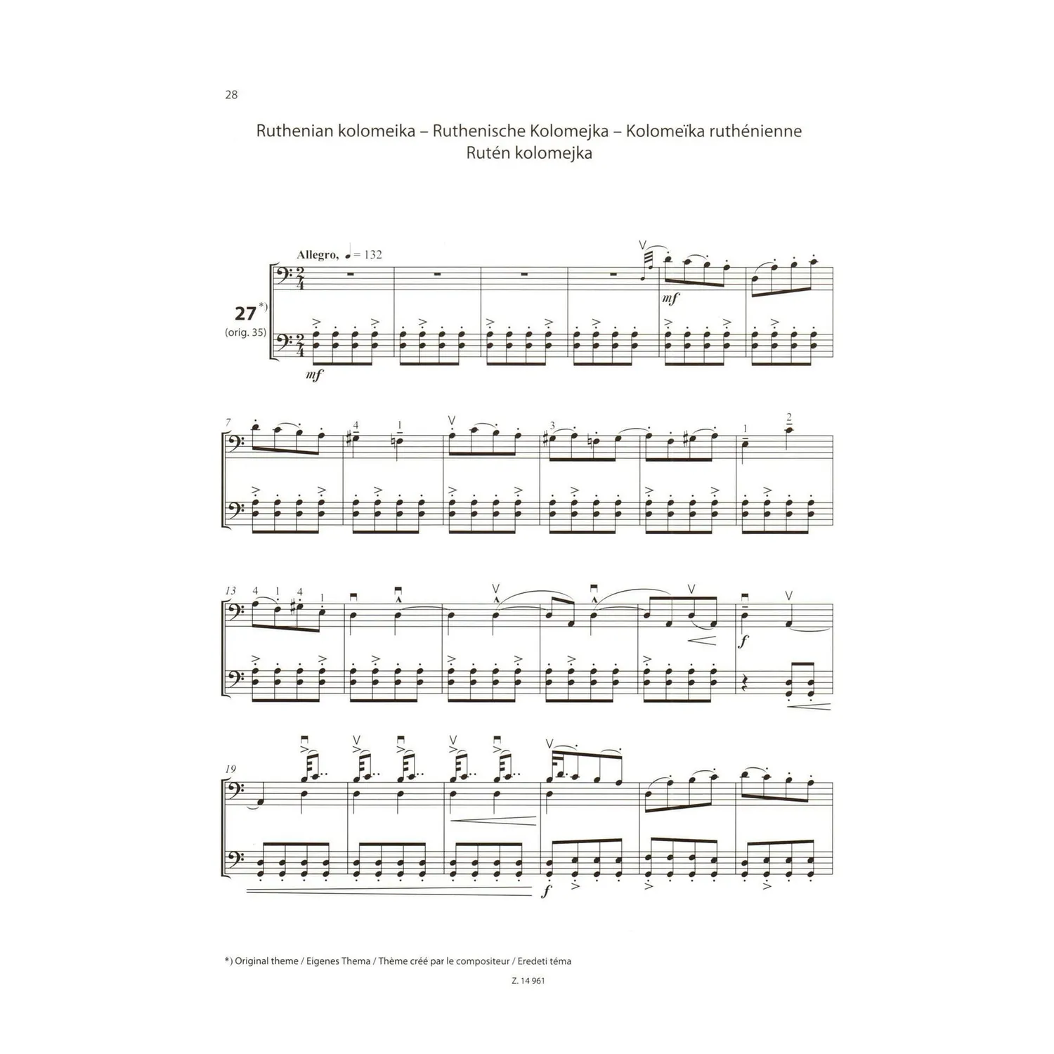 Editio Musica Budapest Bartók 33 Duette Noten 2 Celli