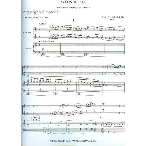 Milhaud Sonate Op15 Noten 2 Violinen Klavier