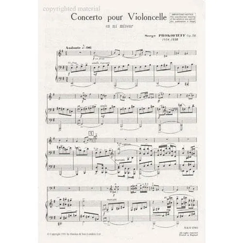 Boosey Prokofiev Konzert Op.58 Cello-Noten e-Moll
