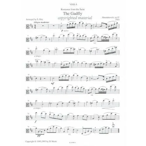 Shostakovich Romance Gadfly Noten für Viola und Klavier