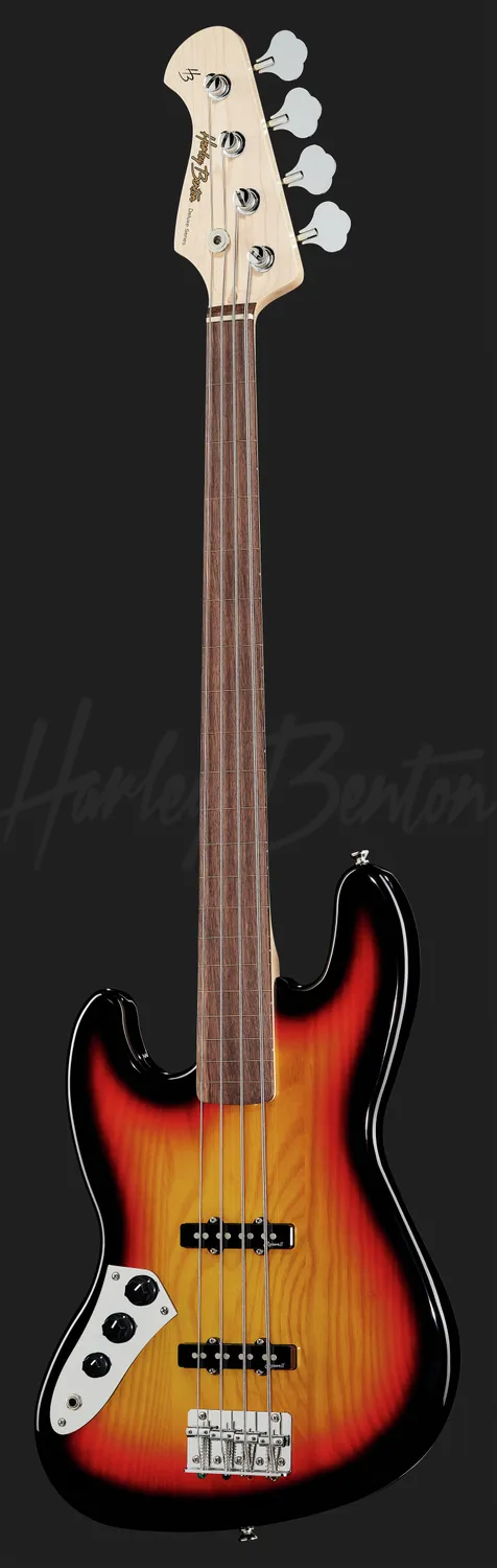 Harley Benton JB-40FL LH Fretless E-Bass Sunburst Linkshänder