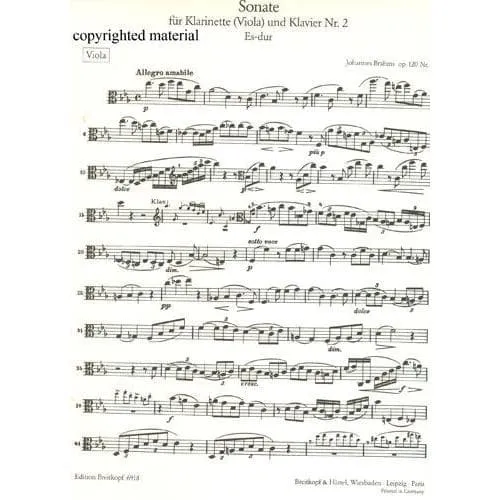 Breitkopf Brahms Sonate Nr. 2 Es-Dur op. 120 Noten Viola Klavier
