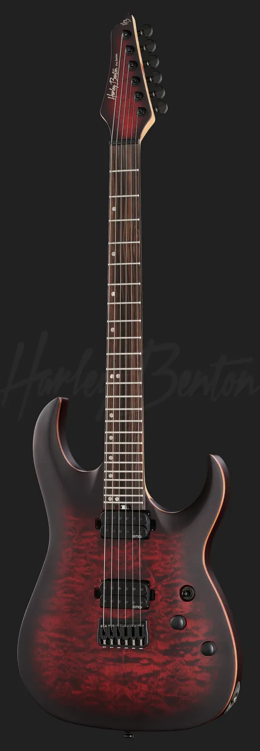 Harley Benton Amarok-6 E-Gitarre Black Red Quilted Burst aktiv