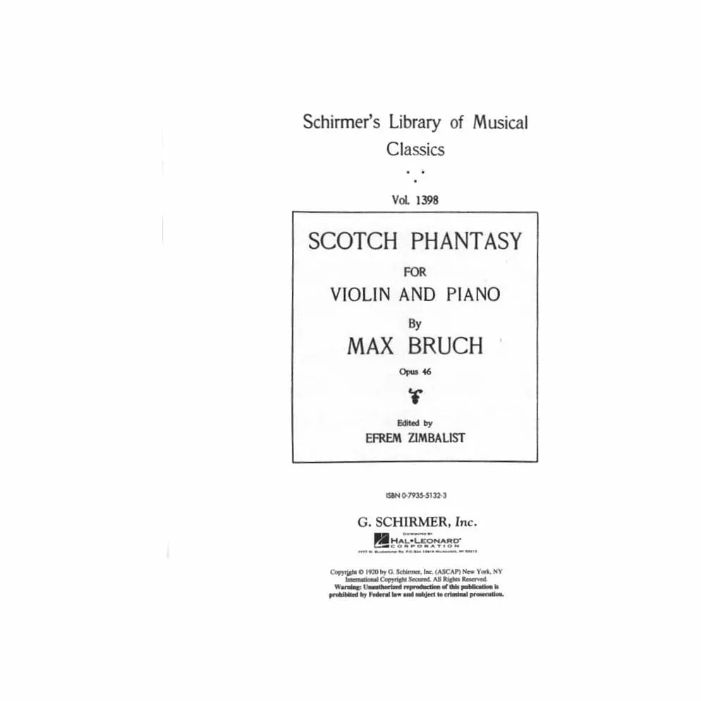 G. Schirmer Bruch Scottish Fantasy Op 46 Violinnoten Zimbalist
