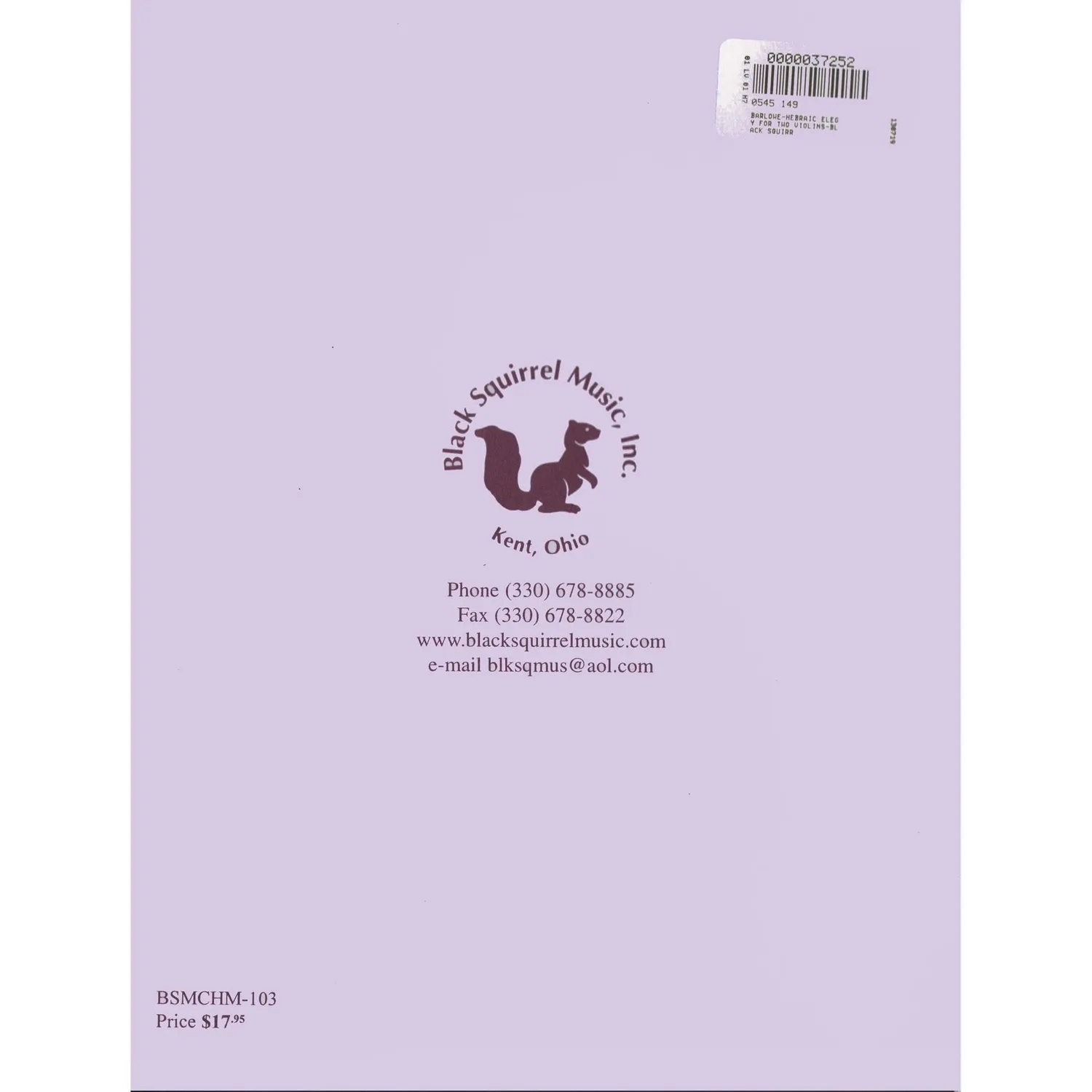 Barlowe Hebraique Elegie Noten 2 Violinen Black Squirrel