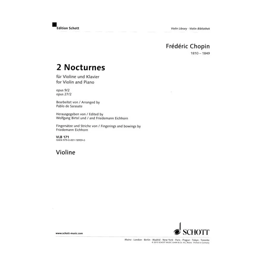 Schott Sarasate 2 Nocturnes Op 9/2 Violine Klavier