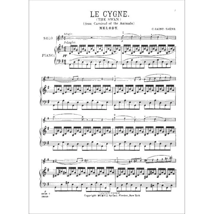 Saint-Saëns Schwan Violin-Noten Klavier Carl Fischer leicht