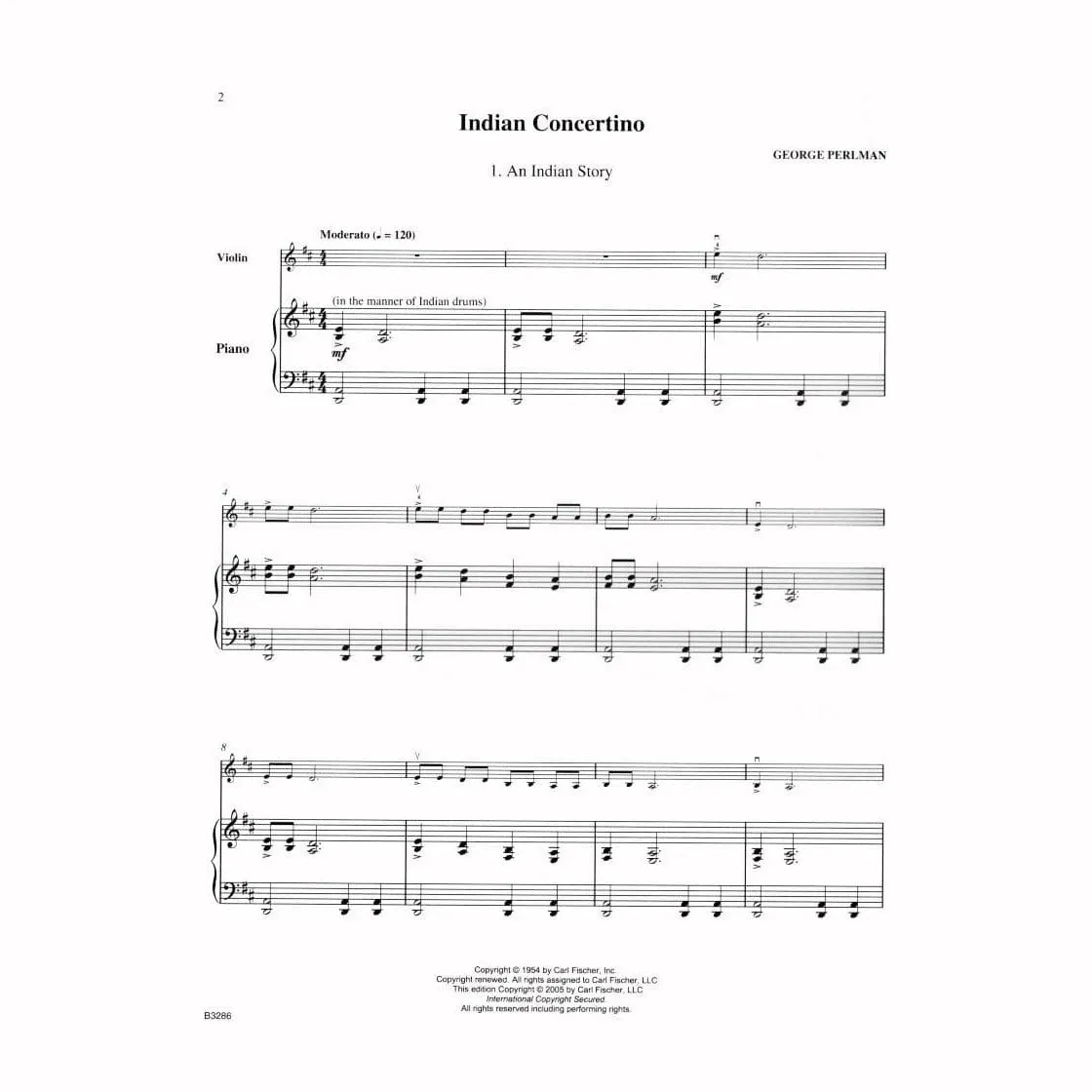 Carl Fischer Perlman Indian Concertino Noten Violine Klavier