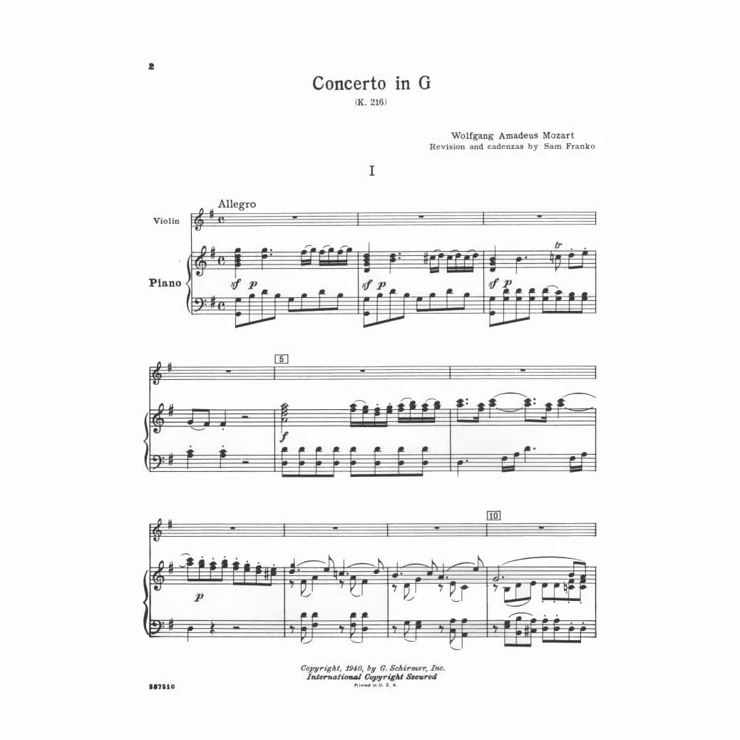 Shar Music Mozart Konzert Nr 3 G-Dur K 216 Noten Violine Klavier