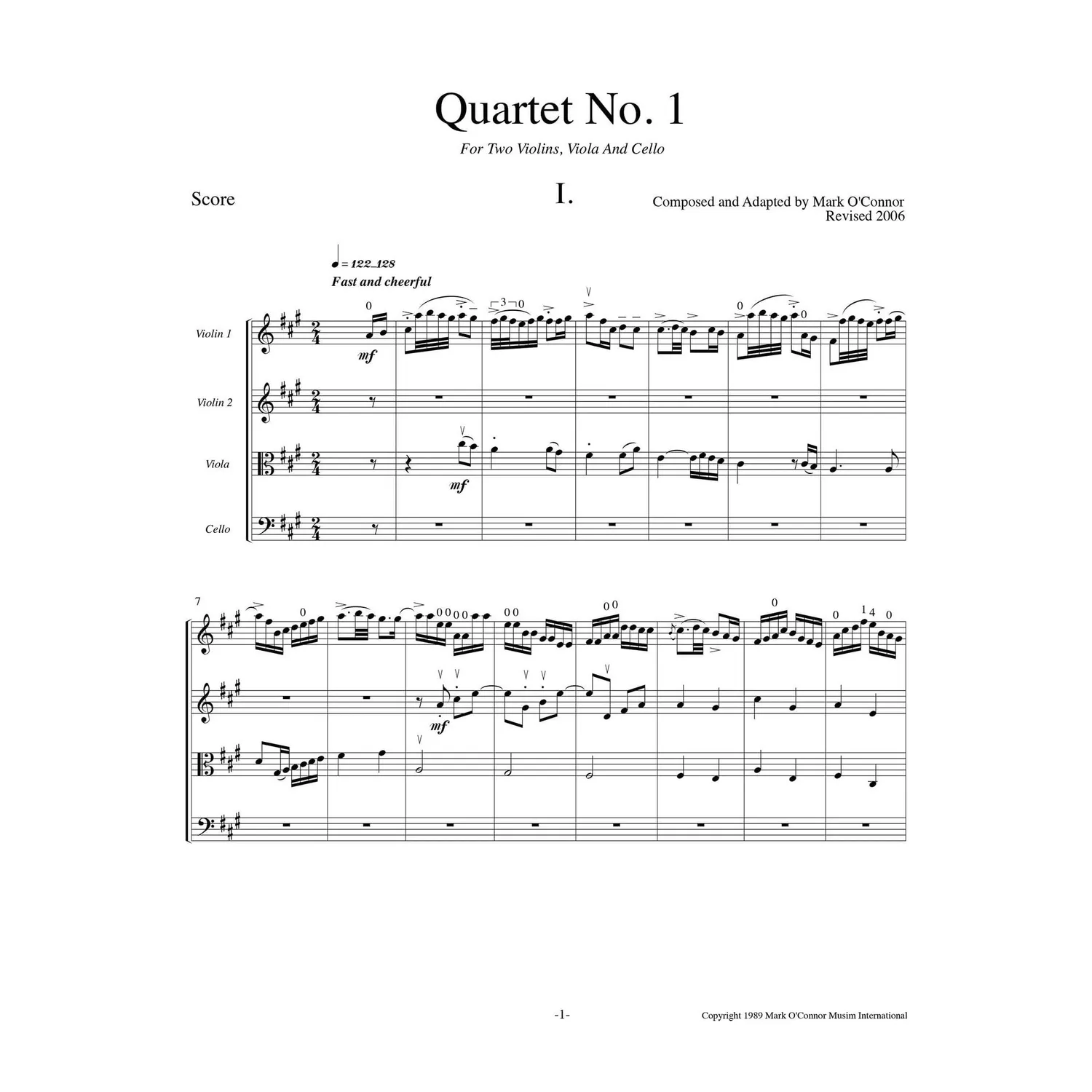 Shar Music O'Connor Quartet Streichquartett Partitur Download