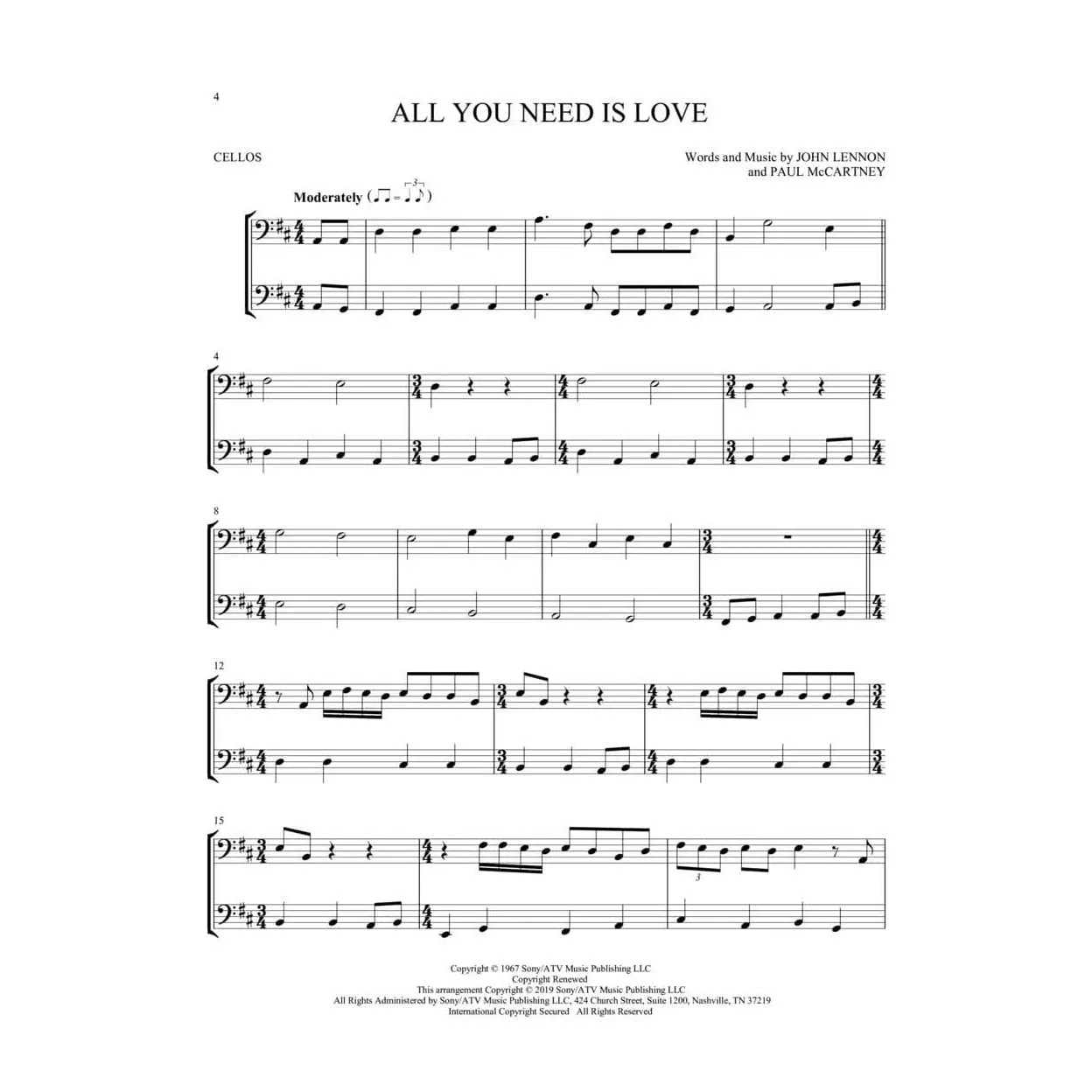 Hal Leonard Beatles for Two 23 Favorites 2 Cellos Noten