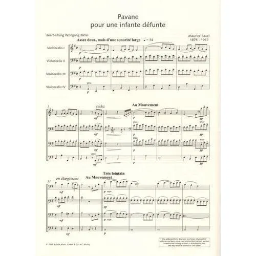 Shar Music Ravel Pavane Cellonoten 4 Celli Schott