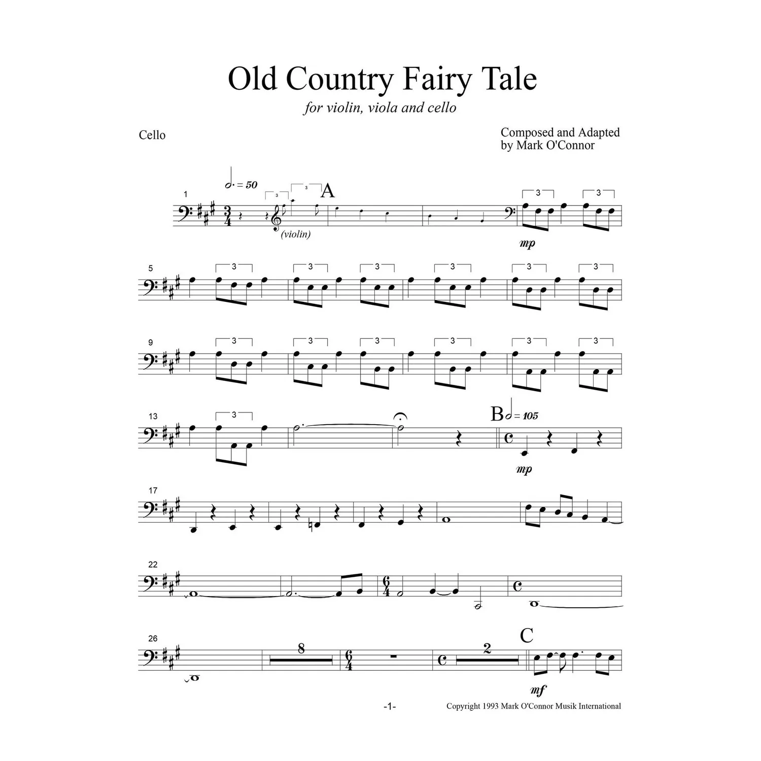 O'Connor Old Country Fairy Tale Noten Cello Download