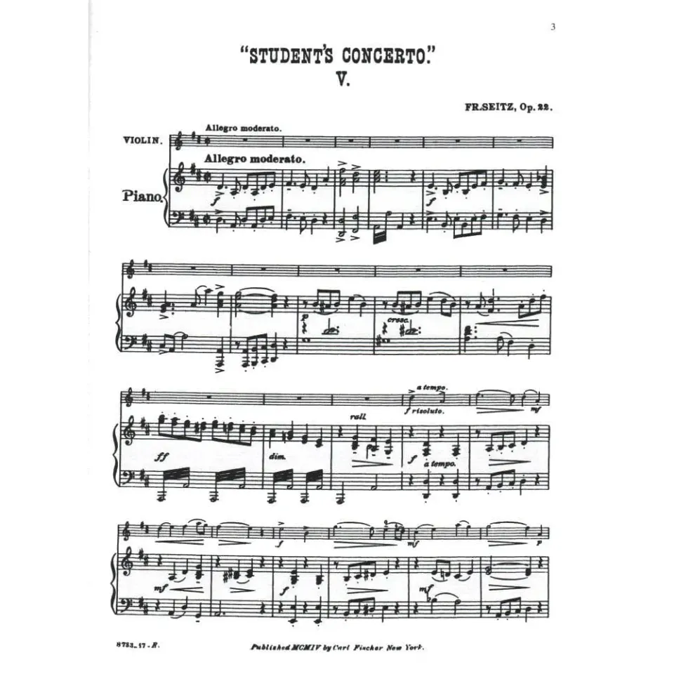 Carl Fischer Seitz Op 22 Violin Noten D-Dur Nr 5
