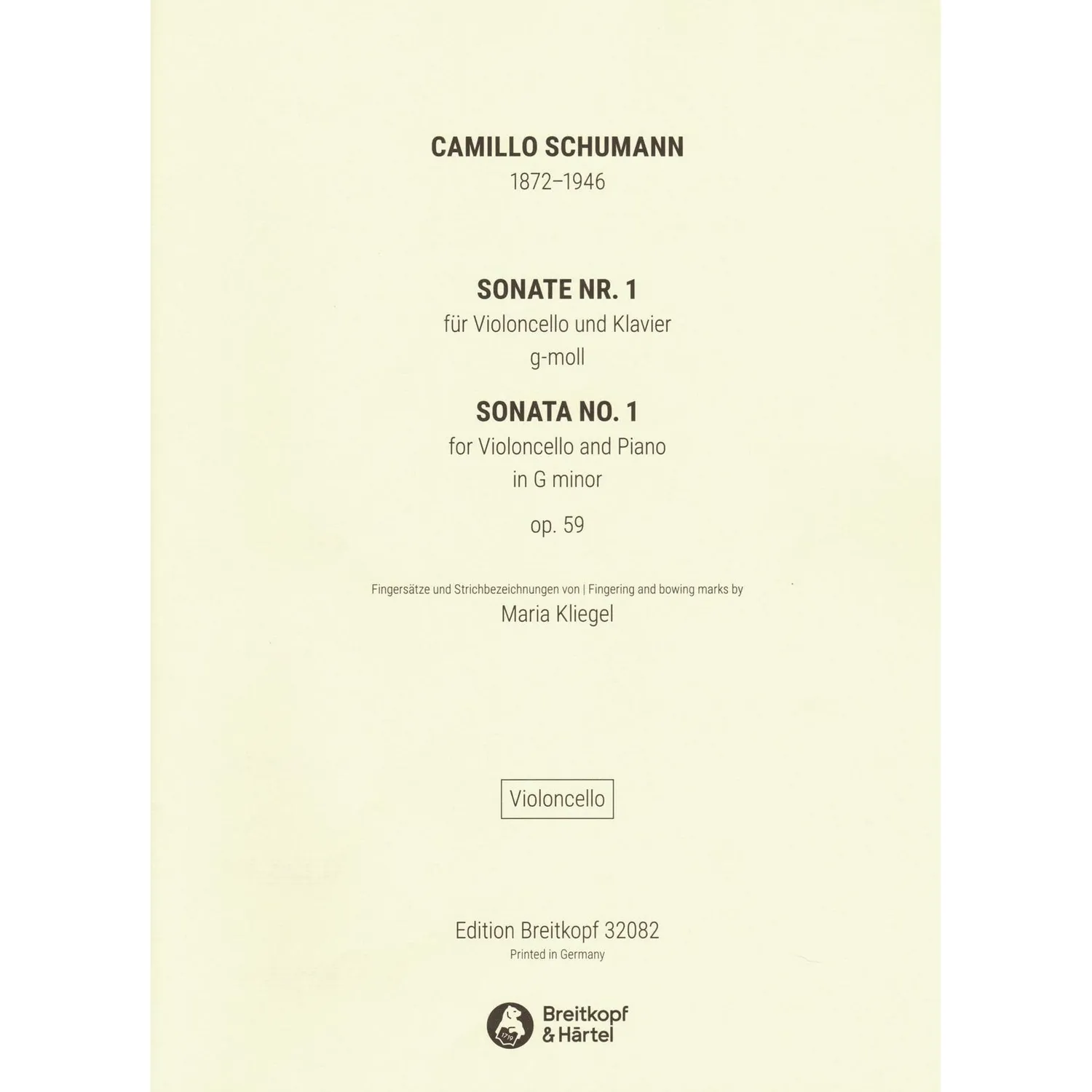 Breitkopf Camillo Schumann Sonate g-moll op.59 Cello Noten