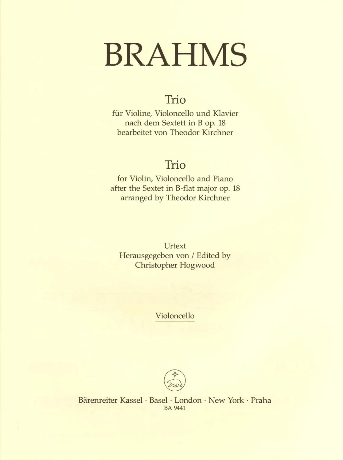 Bärenreiter Brahms Trio Op.18 Noten Violine Cello Klavier