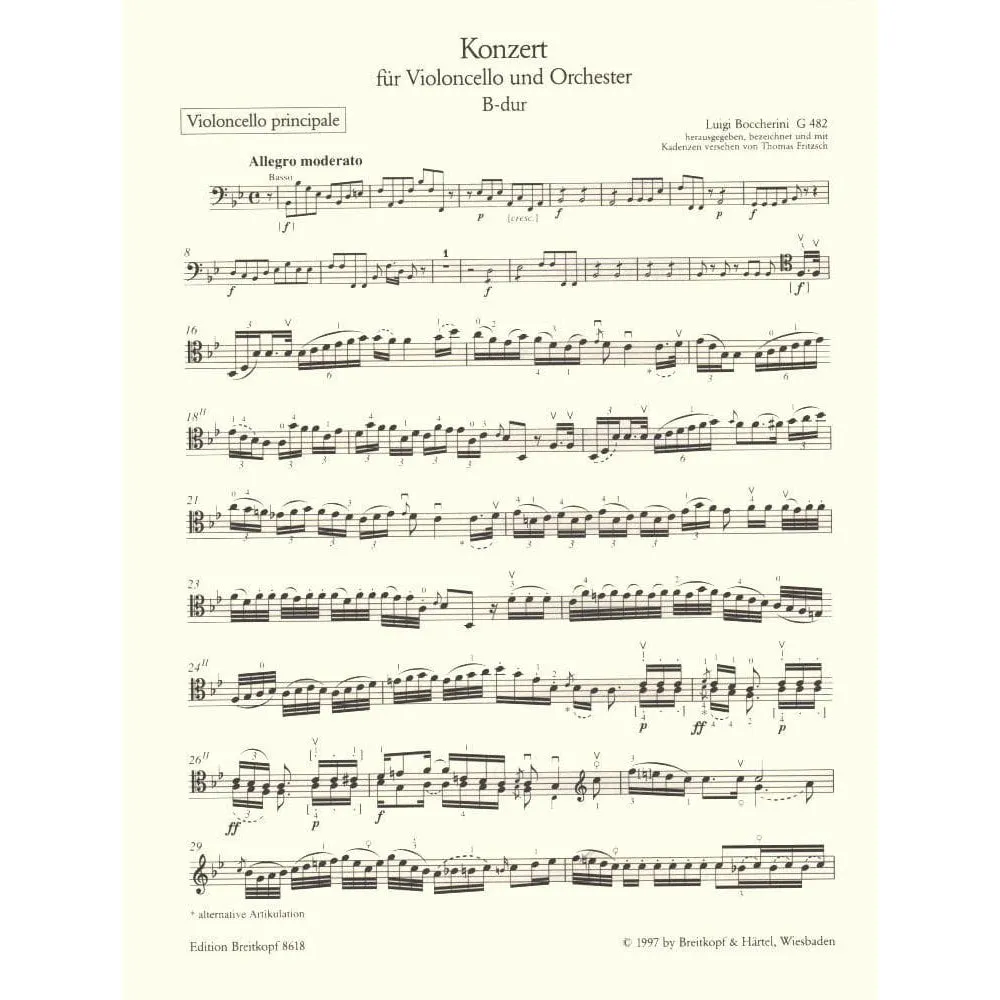 Breitkopf Boccherini Cellokonzert B-Dur G482 Noten Cello Fritzsch