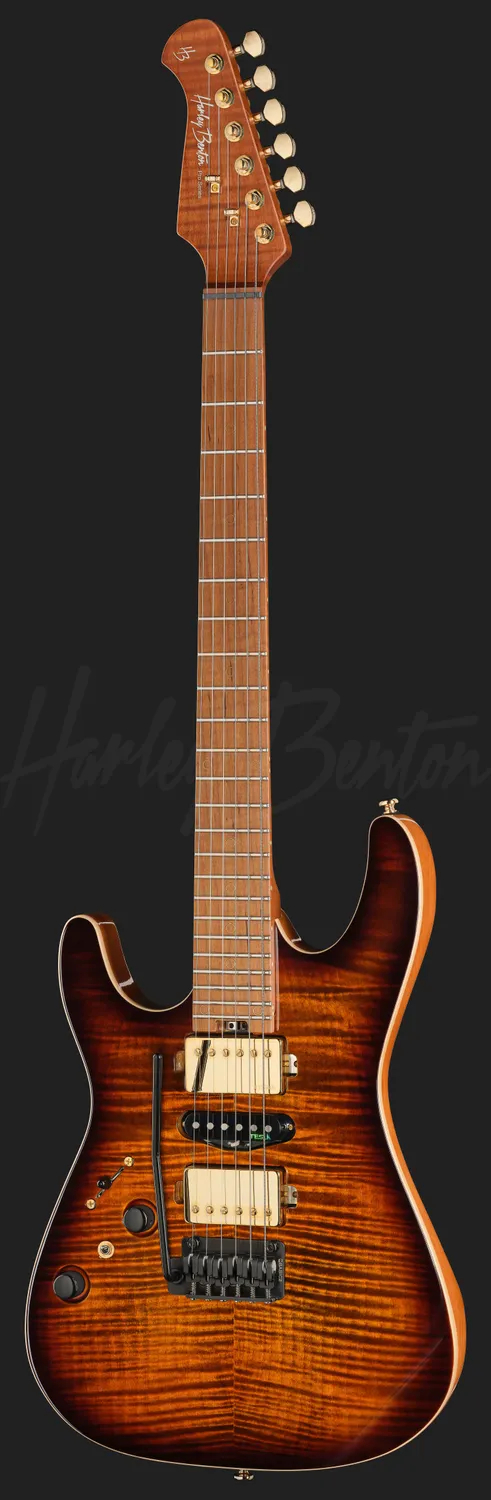 Harley Benton Progressive Fusion-IV HSH LH MN E-Gitarre Flame Bengal Burst