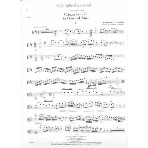 Stamitz Konzert D-Dur Op1 Noten Viola Klavier
